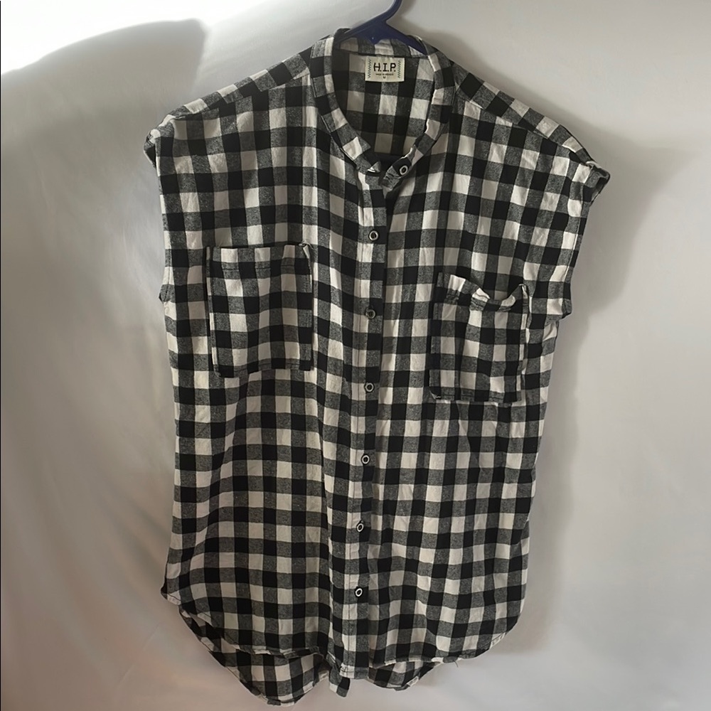 h.i.p. Black‎ and White Buffalo plaid Casual Button Down Shirt